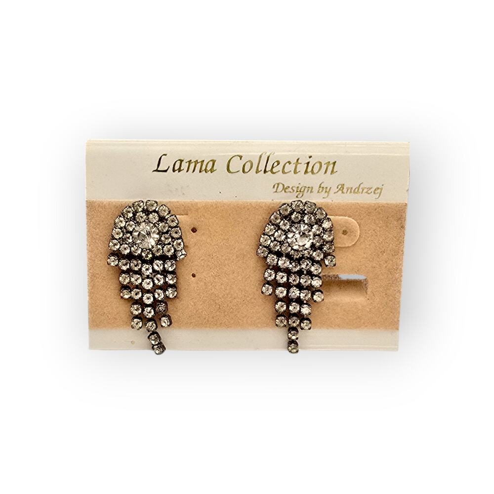 Lama Collection Rhinestone Drop Earrings Carded Silver angle Old Hollywood Glam